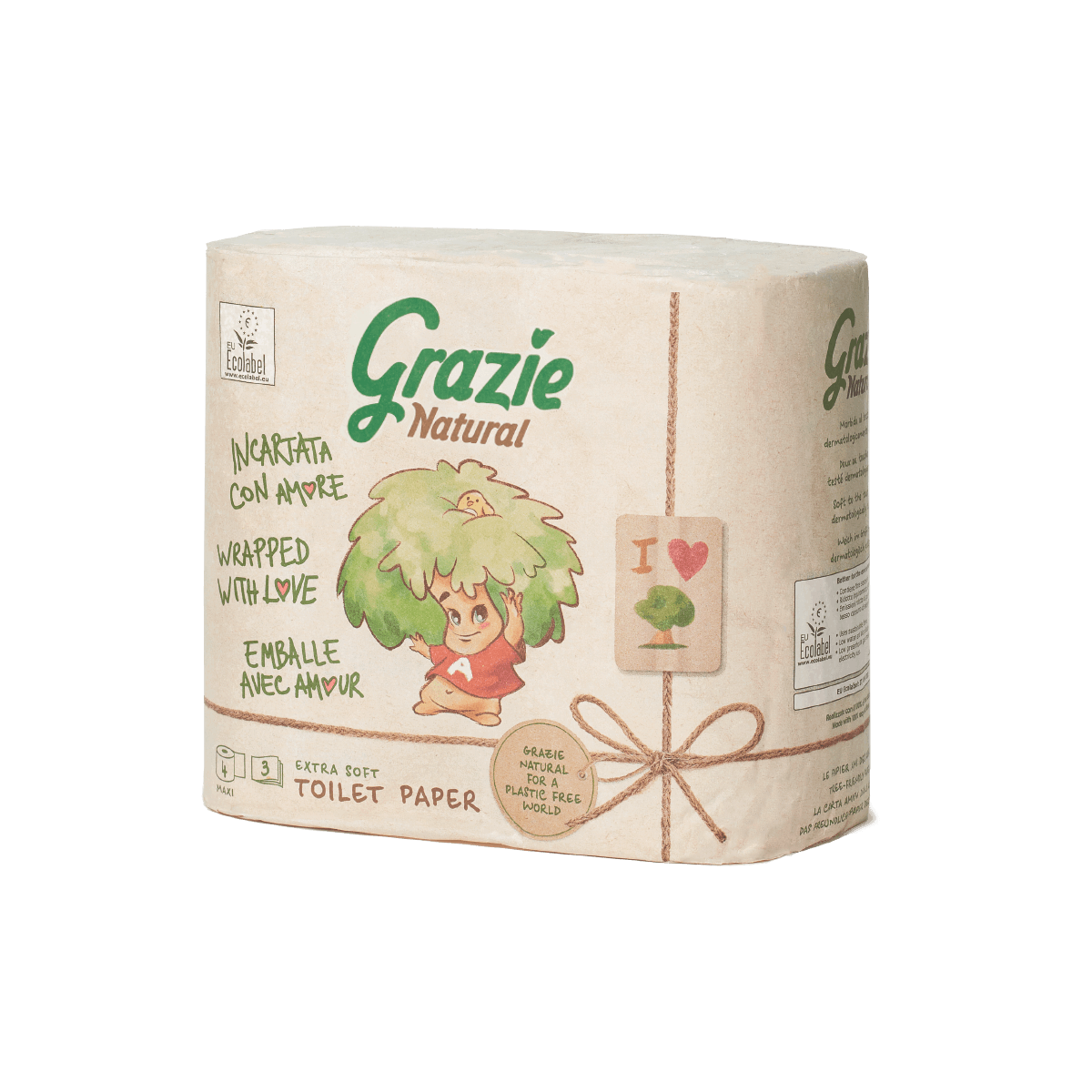 Pack di 4 rotoli di carta igienica con imballo in carta